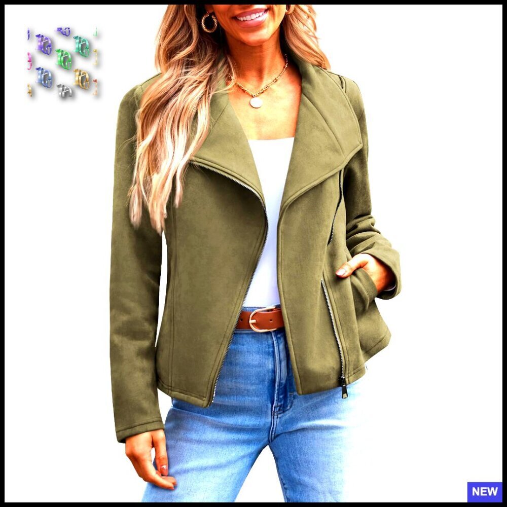 Faux Suede Leather Jacket Cropped Open Front Cardigan Style Coat Chic